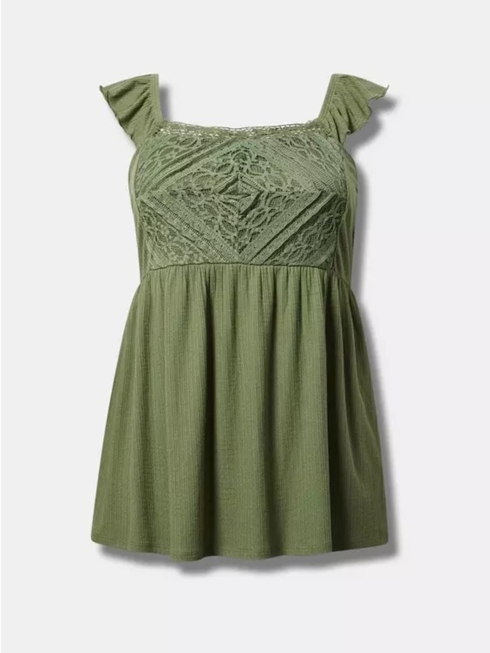 torrid Size 2 Olive Lace-Front Flutter Strap Tank Top